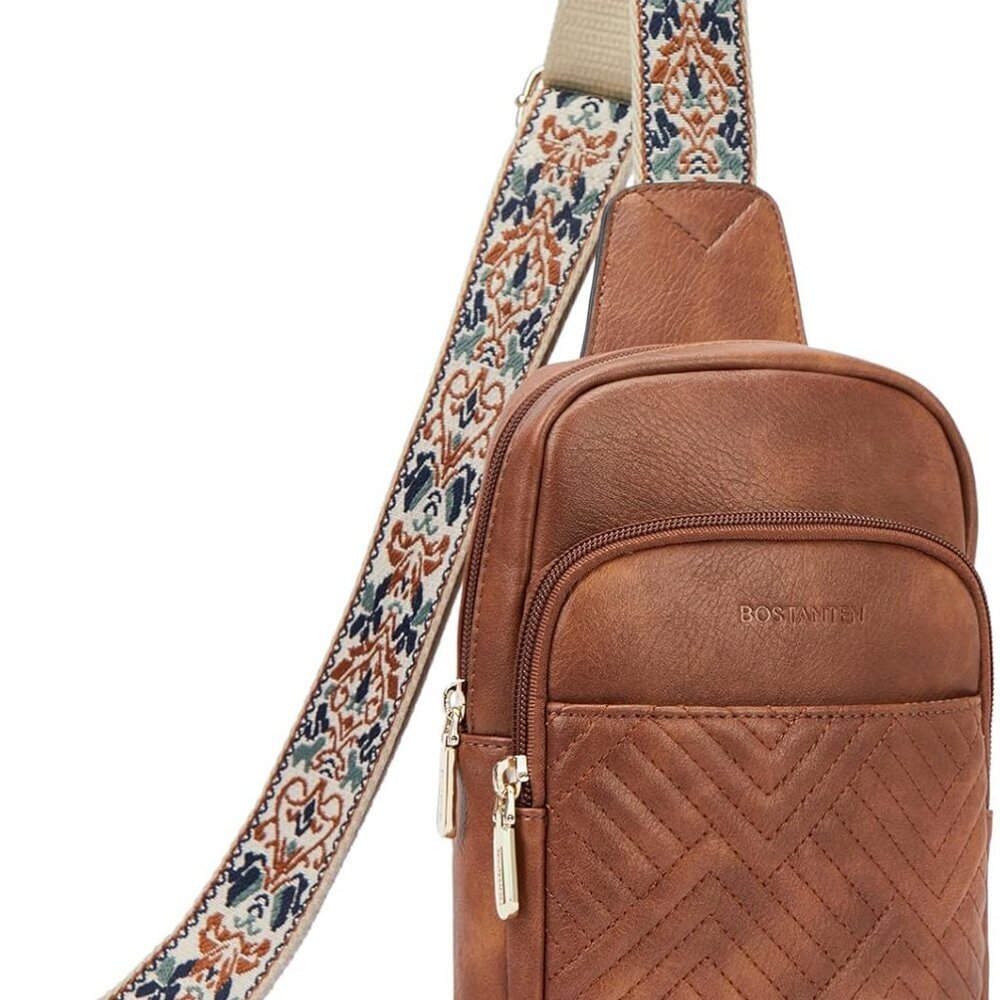 Sling Bag Quilted Crossbody Bags for Women Cross Body Purse Leather Fanny Pack w